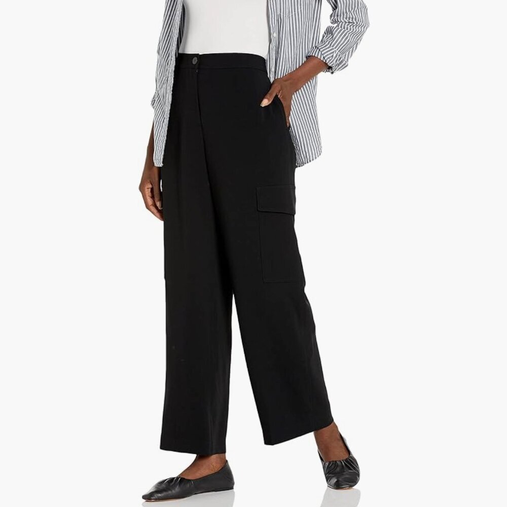 Theory flat front cargo straight leg black pants sz 00 - Picture 1 of 10